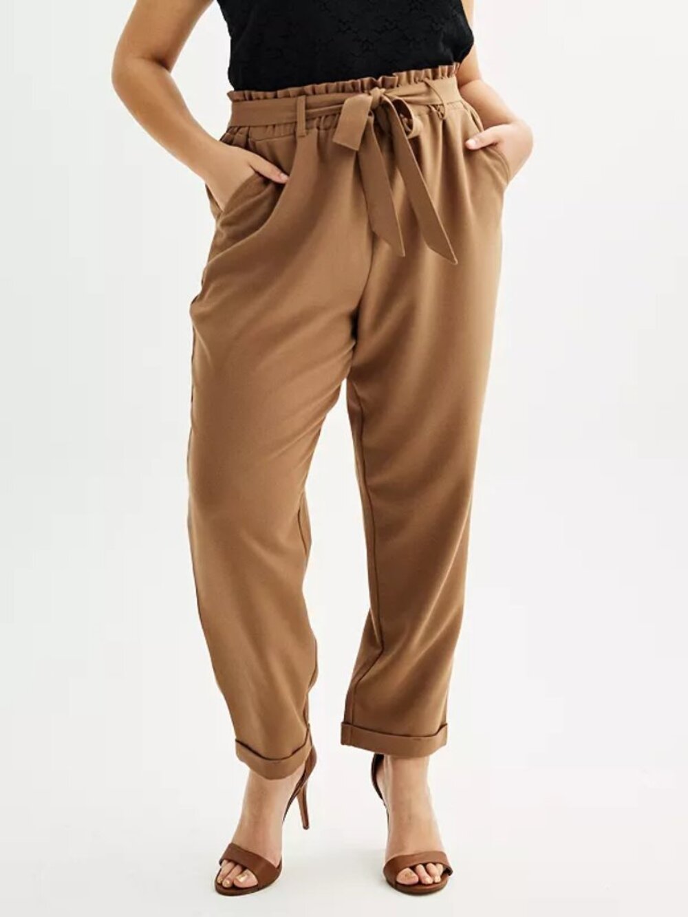 Junior's SO Plus Size High-Rise Paperbag Tapered Leg Pants - Hazel Cedar - 1X